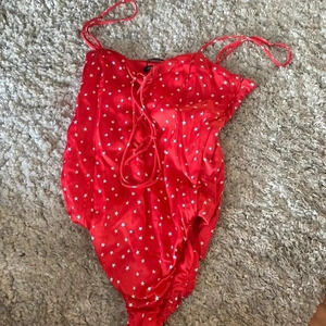 ZARA Red and white star lace up bodysuit